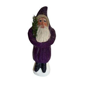 Jackson Pottery Santa Figurine Purple & White Handmade 11" Rock Island Illinois
